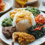 Nasi adalah makanan pokok orang Indonesia.